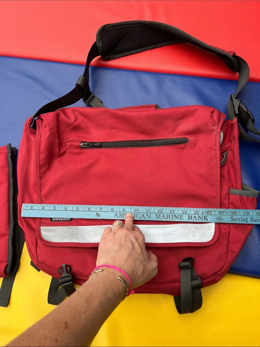 Patagonia Red Messenger Bag with laptop sleeve